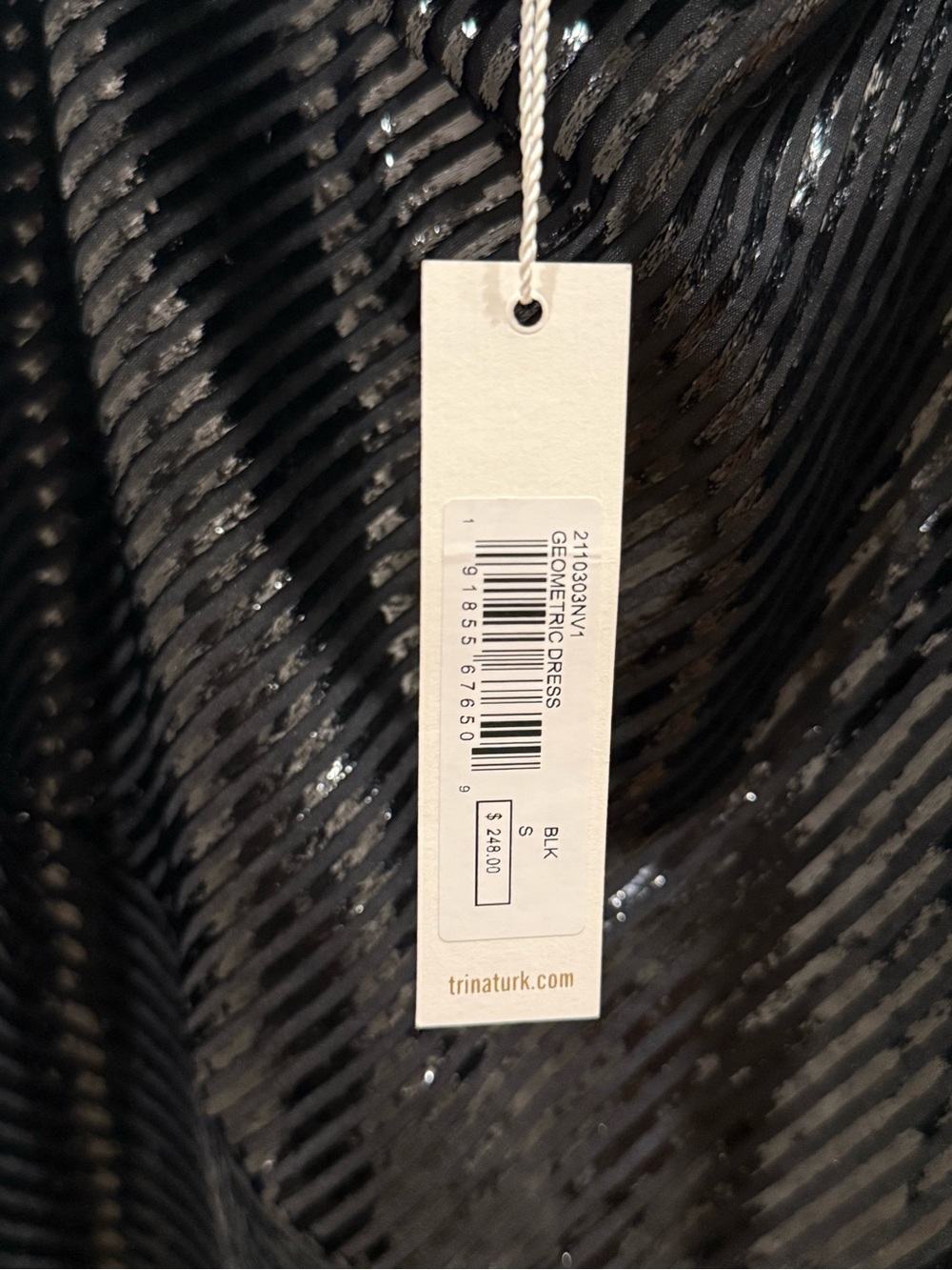 Trina Turk Geometric Dress Asymmetric Hem Metallic Stripe Black Cocktail Small - Picture 6 of 9